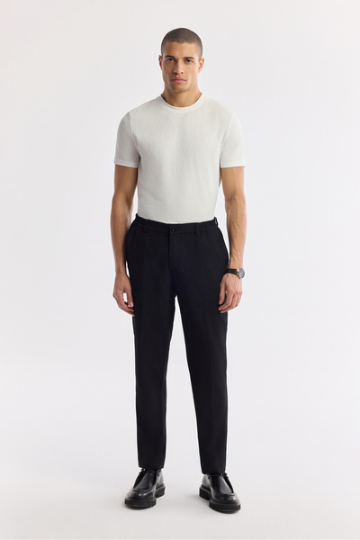 Avva Men's Black Side Pocket Elastic Waist Soft Touch Comfort Slim Fit Trouse...
