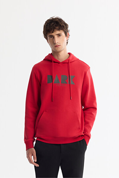 Avva Men's Red Hooded Cotton Printed Elastane Regular Fit Sweatshirt A42Y1322