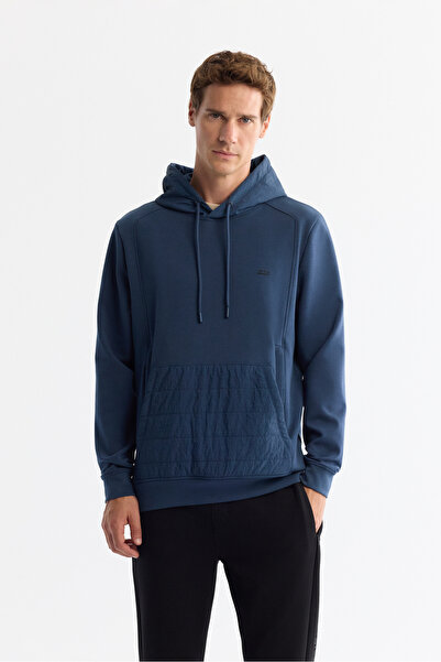 Avva Men's Indigo Hooded Printed Elastane Regular Fit Sweatshirt A42Y1262