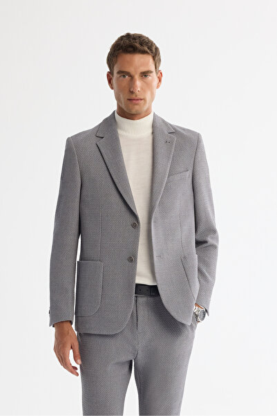 Avva Erkek Gri Mono Yaka Bi-Stretch Blazer Comfort Slim Fit Ceket A42Y4011