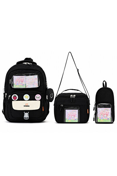 Roxbros Kawaii 3-Piece Primary School School Bag Set with Black Lunch Bag and...