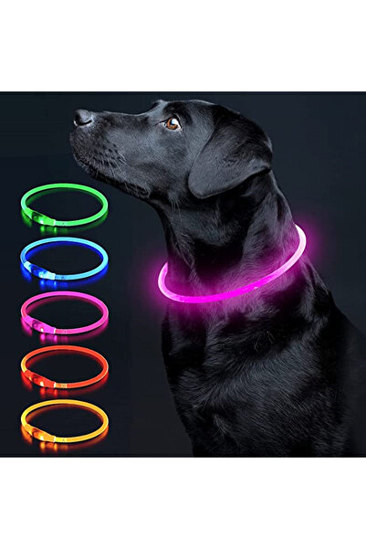 Choice7 طوق كلب مضيء وردي اللون بحجم أقصى 50 سم، قلادة قطط مضيئة، إضاءة LED ع...