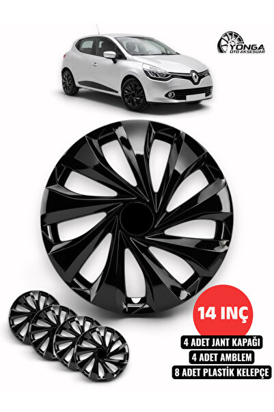 YONGA OTO AKSESUAR RENAULT CLİO 2 14 İnç Kırılmaz Jant Kapağı 4 Adet Piano Bl...