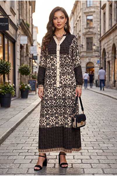ALFUDO Moda Collection Rochie din viscoză țesută, cu nasturi, neagră