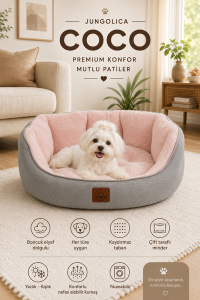Jungolica Pet Products Coco, Çift Taraflı Minderli, Ultra Yumuşak, Kaydırmaz ...