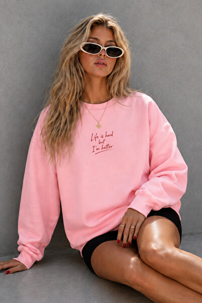 GIA - ART Women's Oversize Sweatshirt Hotter Mood 3D Printed a Pink – Crew Ne...