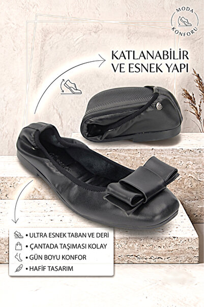 Gökhan Talay Romy Foldable Flexible Soft Non-Slip Sole Black Leather Corner B...