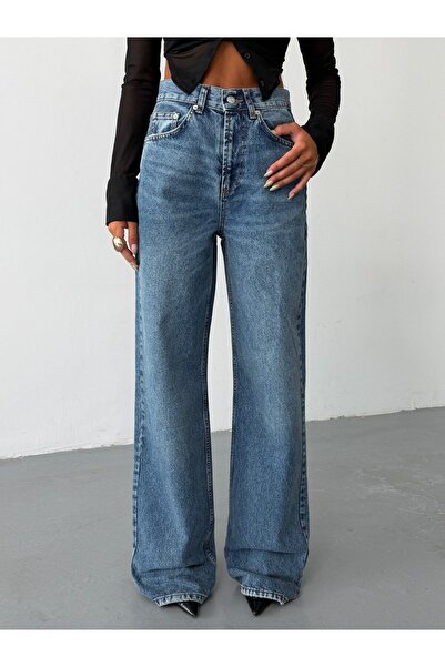 HerTon Women's High Waist Wide Leg Jean Pants Loose Fit Straight Cut Denim