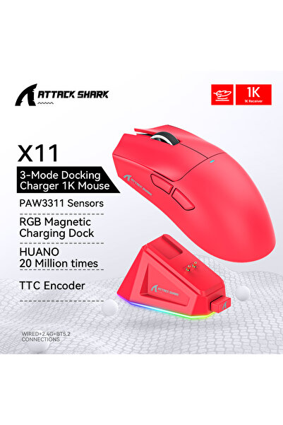 choice2 X11 Red Attack Shark X11 X11SE Wireless Gaming Mouse 3-Mode , PAW3311...