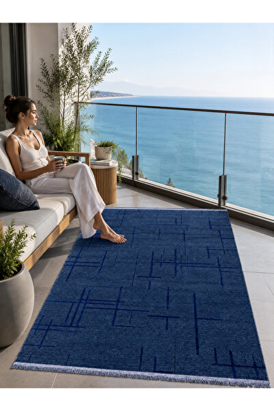 SULTAN HALI Lacivert Renk Lotus Bambu Model Altı Kaymaz Makine Dokuma Halı