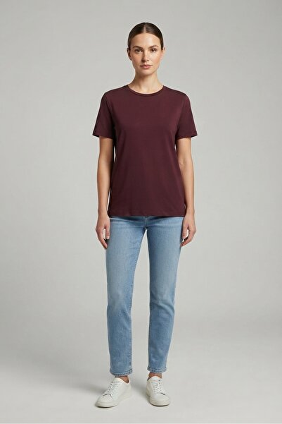 Bordo Sıfır Yaka Tshirt