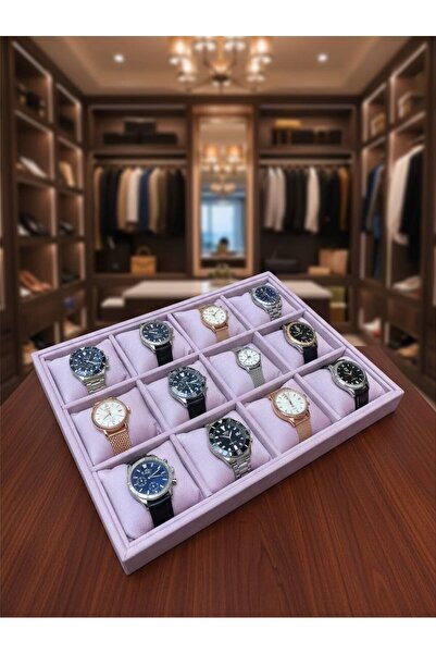 İmpala Kutu Watch and Jewelry Stand with 12 Compartments, Suede Fabric Coveri...
