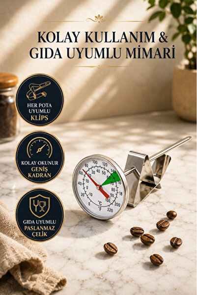 Caffe Rino Dayanıklı Metal Gövdeli Analog Termometre - Hassas Ölçüm Yapan Mekanik Termometre