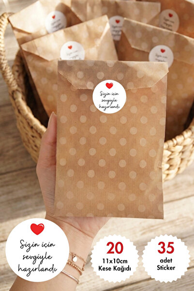 Bimotif 20'li Hediye Paketi Seti – 20 adet 11x20 cm Puantiyeli Kese Kağıdı + ...