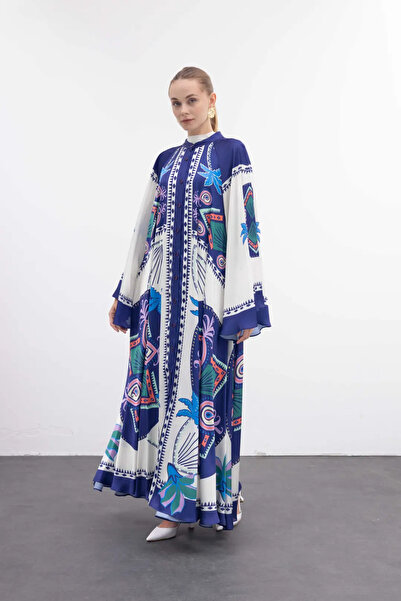Melisa Boutique By Selma Özkan Etnik Desenli Hakim Yaka Gömlek Elbise, Uzun M...