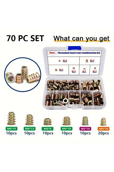 Choice1 70PCS 70/120/260pcs Threaded Inserts Nut Combination Tool Kit for Woo...