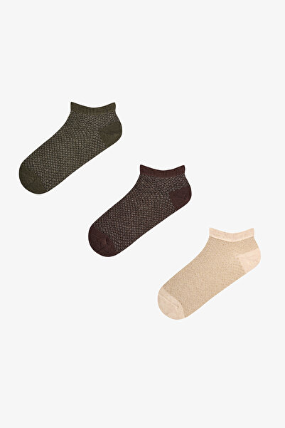 Penti Kahve Siyah Parlak Pattern Pamuklu Simli 3 Çift Patik Çorap