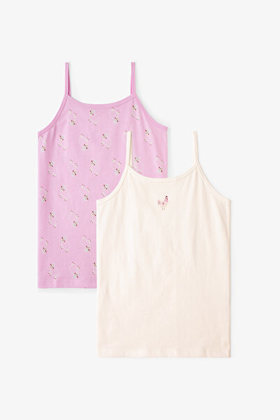 Penti Girl's Pink Pinksheep Lamb Patterned 2-Piece Undershirt