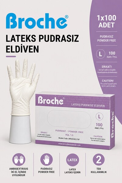 Broche LATEKS PUDRASIZ MUAYENE ELDİVENİ L BEDEN 100 ADET