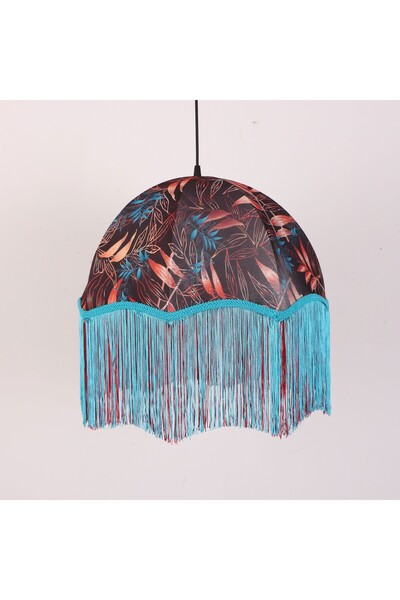 Mylamp Rüya Renkli Kumaş Tasarım Avize 45x55 cm - Tropikal Yaprak Desenli Tur...