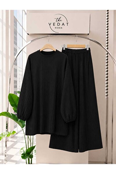 MODA VEDAT Women's Pleated Detailed Candy Fabric Trousers Set -0430 (Suitable...