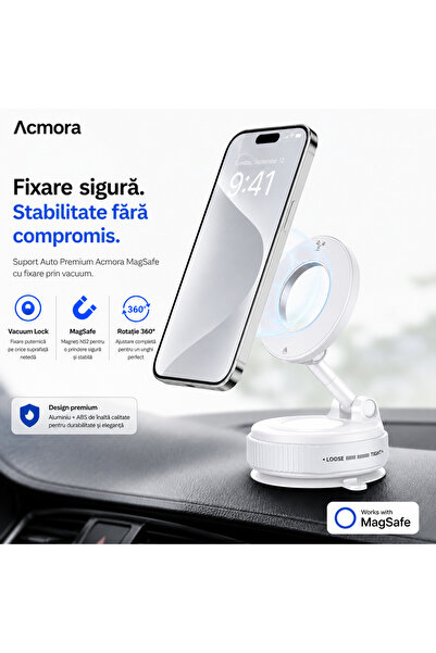 Acmora Suport Telefon Auto Premium MagSafe, Prindere Magnetica si Fixare prin...