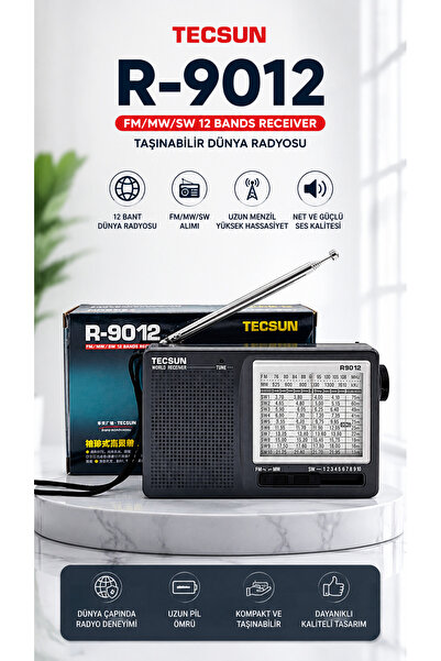 ULTRATEKNO TECSUN R-9012 Taşınabilir Analog Radyo Kısa Dalga FM Stereo Alıcı 12 Bantlı Dünya Radyosu