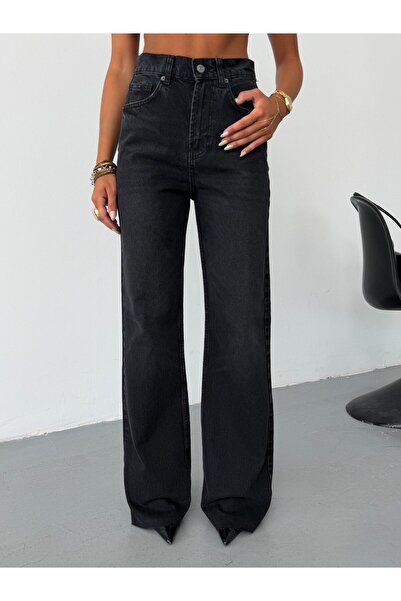 HerTon Kadın Yüksek Bel Wide Leg Jean Pantolon Düz Kesim Bol Paça Denim