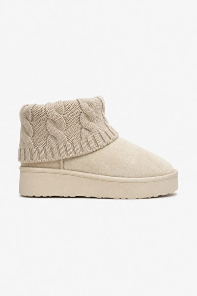 Sivarro Sweater Suede Thick Sole Winter Women's Boots with Fur Inside - Beige
