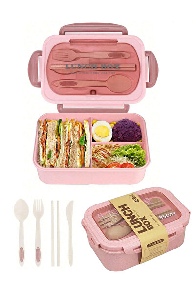 Choice4 2 2 Pink 1pc Lunch Box with Two Compartments, Built-in Cutlery Set, R...
