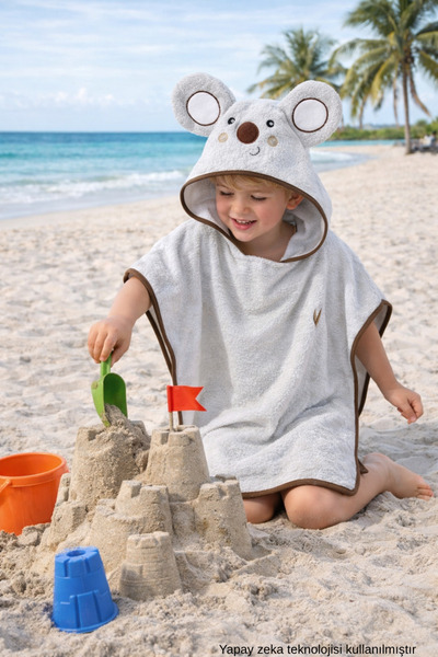 ELY PARKER Poncho Children's Bathrobe Beach Towel Hooded (Age 3-8) Inner-Oute...