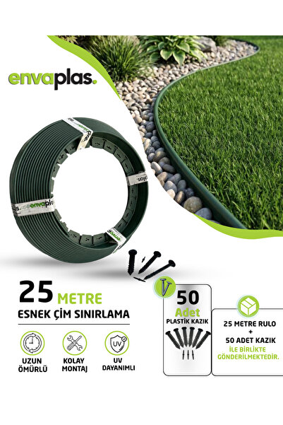 EnvaPlas Profesyonel Bahçe Ekipmanları Pratik Garden Çim Ayırıcı 25 M Yeşil Ç...