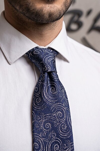 B'lazzotti Woven Handkerchief Tie for Men Navy Blue Beige