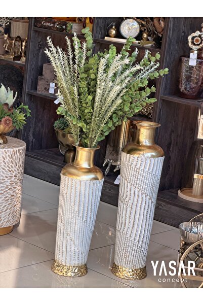 YASAR CONCEPT Belleville Metal Yer Vazosu Set 20x60 Cm ve 20x72 Cm