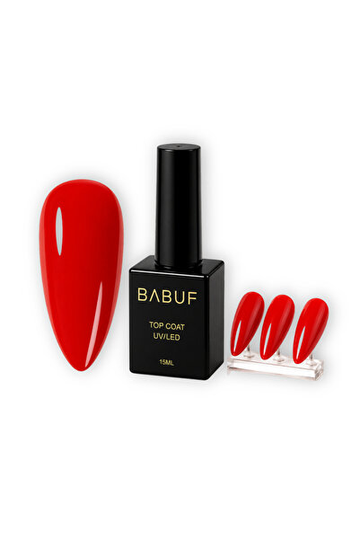 BABUF Top Coat Roșu Lucios TCC10, roșu intens lucios, UV/LED, 15 ml