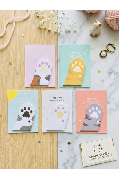 ÖZ OFİS Kedi Patisi Yapışkanlı Not Kağıdı Postit - Kawaii 30 Yaprak Sevimli M...