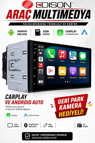 Edison ED-A700 Android Double Teyp 2GB Ram+32GB Rom BT/Carplay/Android Auto/N...