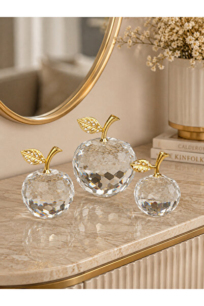 sahane & bazaar 3’lü Kristal Elma Obje Gold ve Gümüş Renk Dekoratif Aksesuar ...
