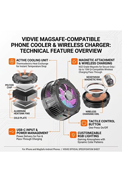 Vidvie Creative Lifestyle GM02 Magnetic Cooling Wireless Charging, Black