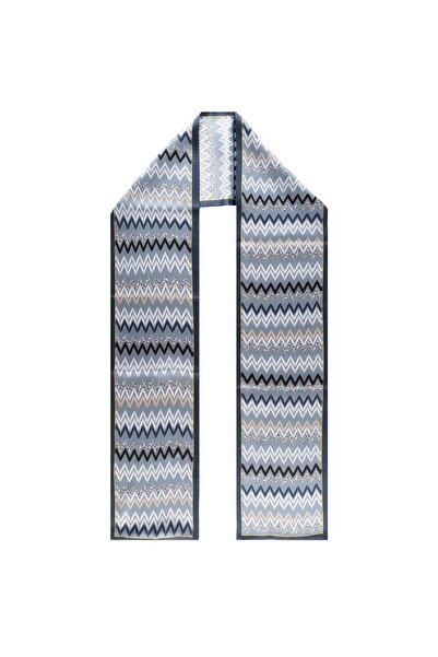 Silk and Cashmere Mavi Anabel Saf İpek Baskılı Fular