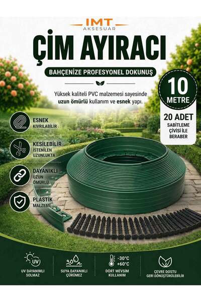 İMT AKSESUAR Esnek PVC Çim Ayırıcı Bahçe Peysaj Düzenleyici (10 Metre Yeşil) ...
