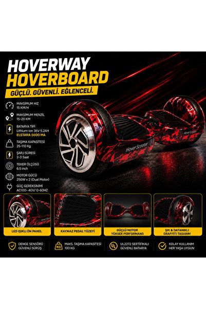 HOVERWAY HOVERBOARD 6.5 İNÇ LED IŞIKLI TAŞIMA KOLLU 36V 5.2AH ELEKTRİKLİ KAYKAY