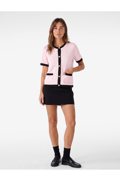 Koton Contrast Detailed Buttoned Pocket Short Sleeve Crew Neck Knitwear Cardigan