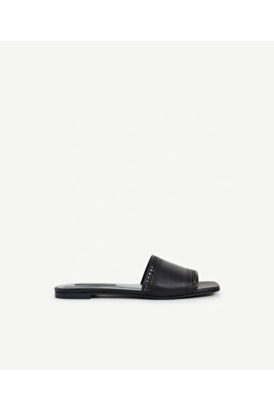 Yargıcı Laser Cut Leather Flat Slippers