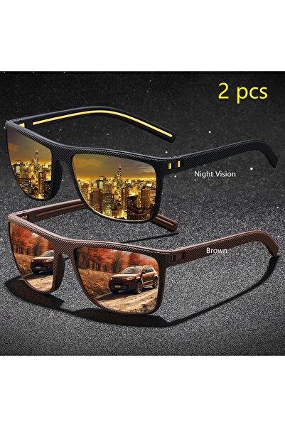 Choice13 NightVision-Brown 2PCS Fashion Vintage Check Pattern Sunglasses For ...