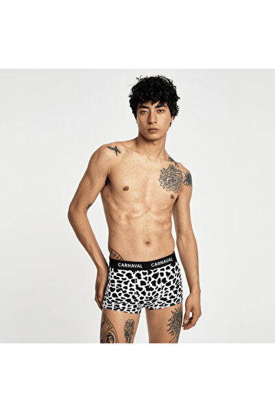 CARNAVAL SOCKS Beyaz İnek Benekli Premium Pamuklu Erkek Boxer Siyah