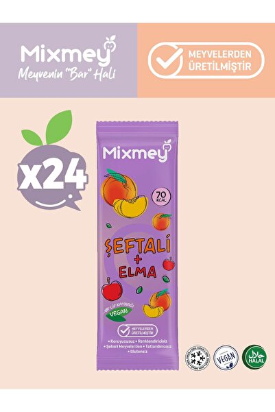 mixmey Şeftali Meyve Barı 24 Adet | Sağlıklı Atıştırmalıklar – Vegan, Glutens...