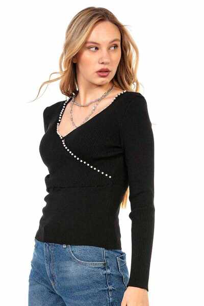 Cipo&Baxx Wp207 Beaded V-Neck Women's Knitwear