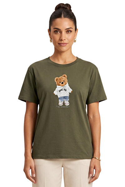 DK DAKSEL Dare You Hooded Teddy Bear Printed Oversized Regular Fit Unisex T-S...