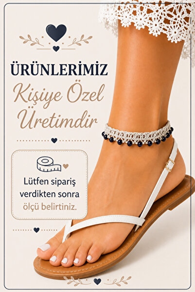 NEHOLİA Hand Knitted Anklet Women's Anklet Beaded Pearl-Colored Wedding Dress...